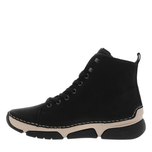 Thumbnail Bottines noires à talon compensé bas avec un zip et des lacets plats - Image 3