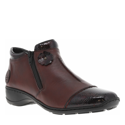 Thumbnail Boots bordeaux vernies à talon décroché bas et à zip avec motif fleur - Image 2