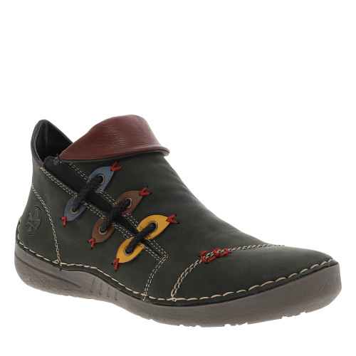 Thumbnail Boots simili cuir noir avec rabat rouge et détails colorés et fermeture zippée - Image 2