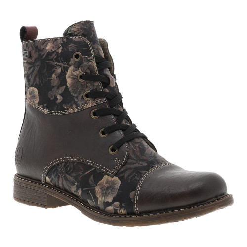 Thumbnail Bottines marron à talon plat ornées d'un empiècement à motif floral - Image 2
