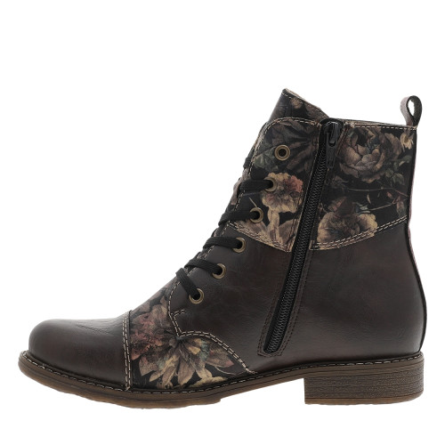 Thumbnail Bottines marron à talon plat ornées d'un empiècement à motif floral - Image 3