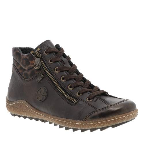 Thumbnail Bottines marron à talon plat ornées d'un empiècement léopard à lacets et zip - Image 2