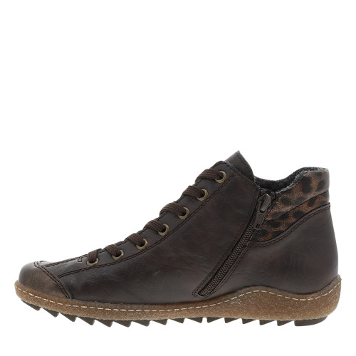 Thumbnail Bottines marron à talon plat ornées d'un empiècement léopard à lacets et zip - Image 3