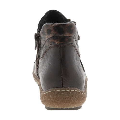Thumbnail Bottines marron à talon plat ornées d'un empiècement léopard à lacets et zip - Image 4
