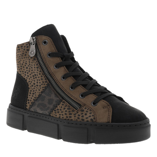Thumbnail Bottines noires et marron à talon plat dotées d'empiècements bi-matières - Image 2