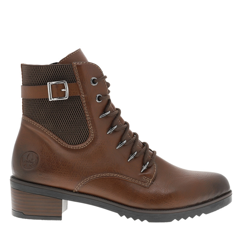 Bottines marron à talon décroché moyen munies de lacets et d'un zip latéral
