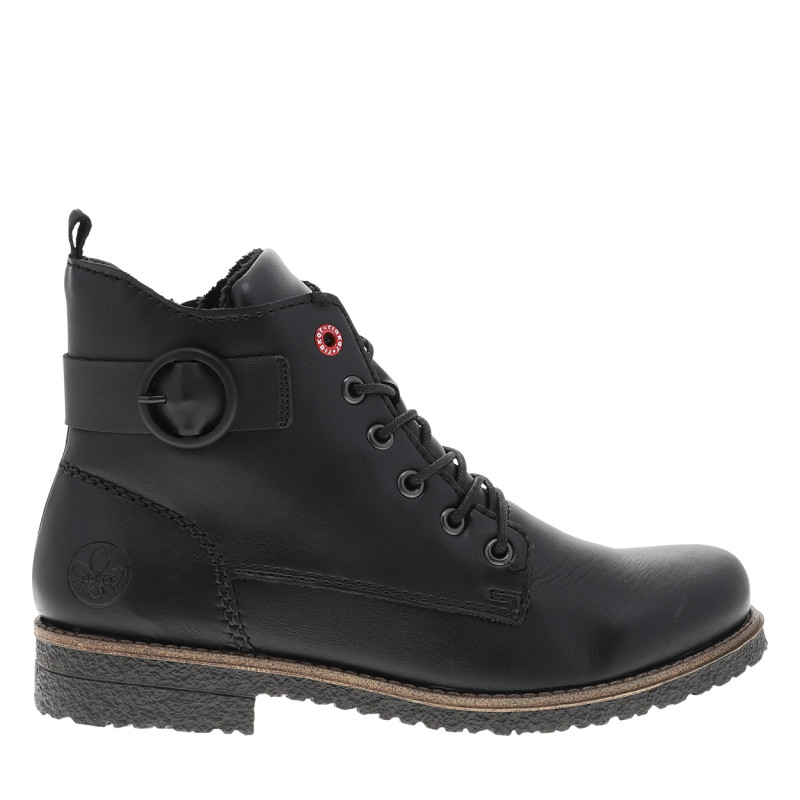 Bottines noires à talon décroché bas munies de lacets et d'un zip latéral