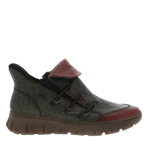 Thumbnail Boots en cuir kaki à talon compensé bas avec un zip et soufflet élastiqué - Image 2