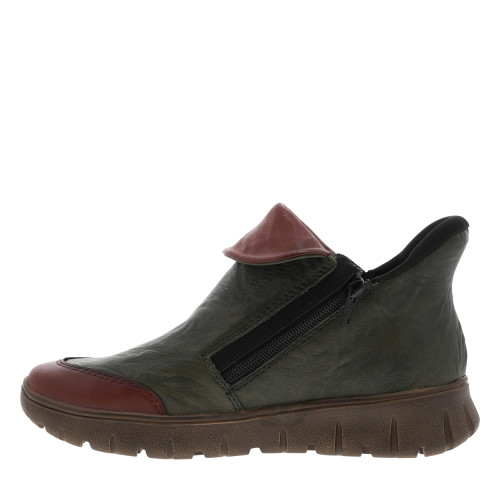Thumbnail Boots en cuir kaki à talon compensé bas avec un zip et soufflet élastiqué - Image 3