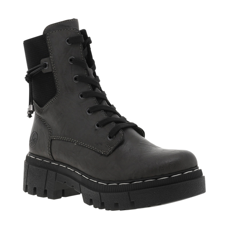 Bottines grises à talon décroché moyen avec des lacets plats et un zip