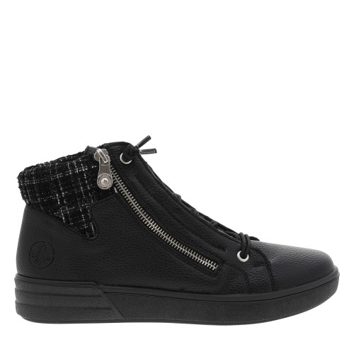 Thumbnail Bottines noires à talon plat avec des lacets élastiqués et un zip latéral - Image 2