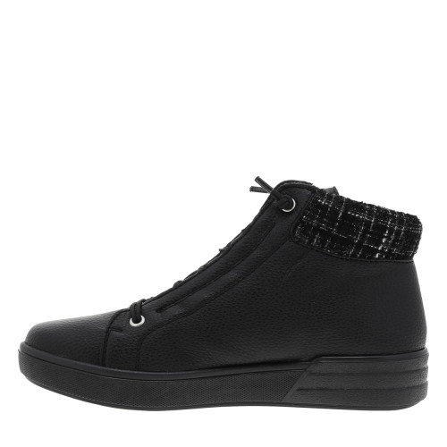 Thumbnail Bottines noires à talon plat avec des lacets élastiqués et un zip latéral - Image 3