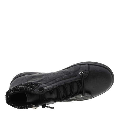 Thumbnail Bottines noires à talon plat avec des lacets élastiqués et un zip latéral - Image 5