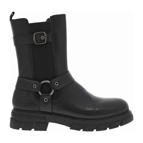 Thumbnail Boots noires à talon décroché bas avec zip, soufflet élastiqué et sangles noires - Image 2