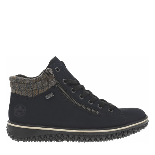 Thumbnail Bottines bleu marine à talon plat avec des lacets et 2 zips latéraux - Image 2