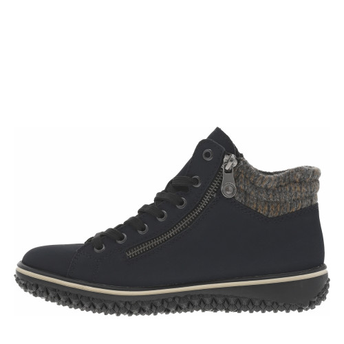 Thumbnail Bottines bleu marine à talon plat avec des lacets et 2 zips latéraux - Image 3