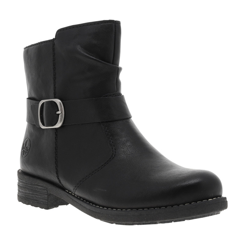Boots noires à talon décroché bas avec un logo embossé sur le talon