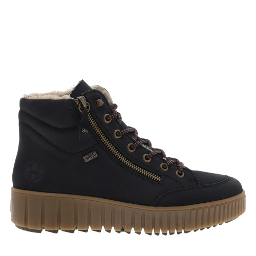 Thumbnail Bottines bleu marine à talon compensé bas avec un zip et des lacets ronds - Image 2