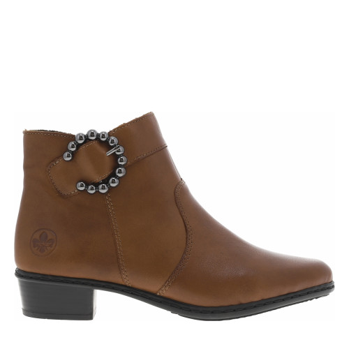 Thumbnail Boots en cuir cognac à talon décroché bas avec sangle décorative - Image 2