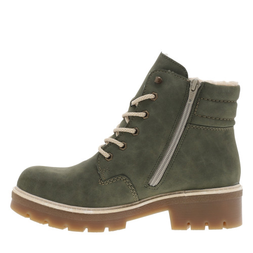 Thumbnail Bottines kaki à talon décroché moyen avec des lacets et un zip latéral - Image 3