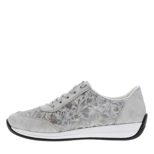 Thumbnail Baskets basses en cuir argenté avec imprimé floral sur la tige et l'empeigne - Image 6