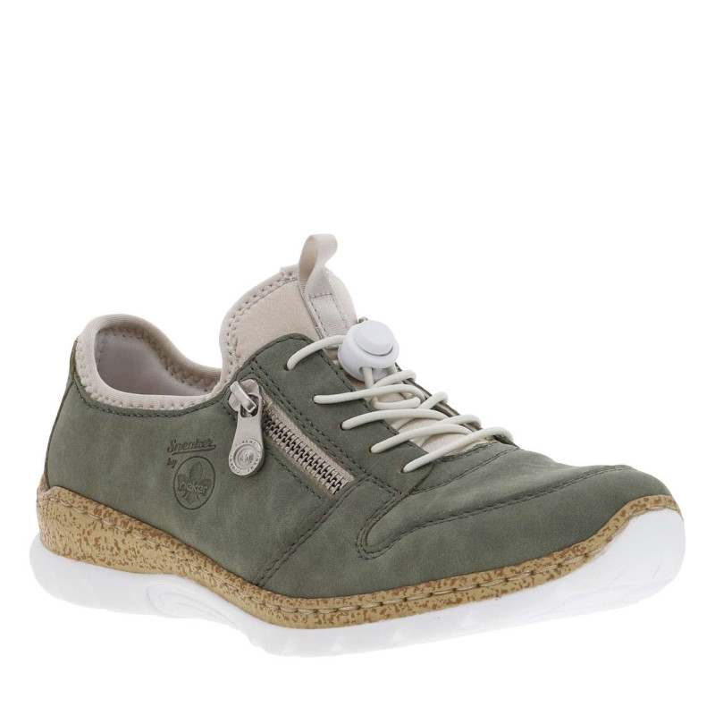 Baskets Slip-on aspect nubuck kaki unis semelle semi-compensée et zip décoratif