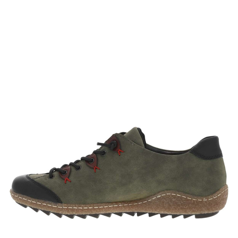 Sneakers kaki avec sous-oeillets bordeaux à talon plat et à lacets élastiqués