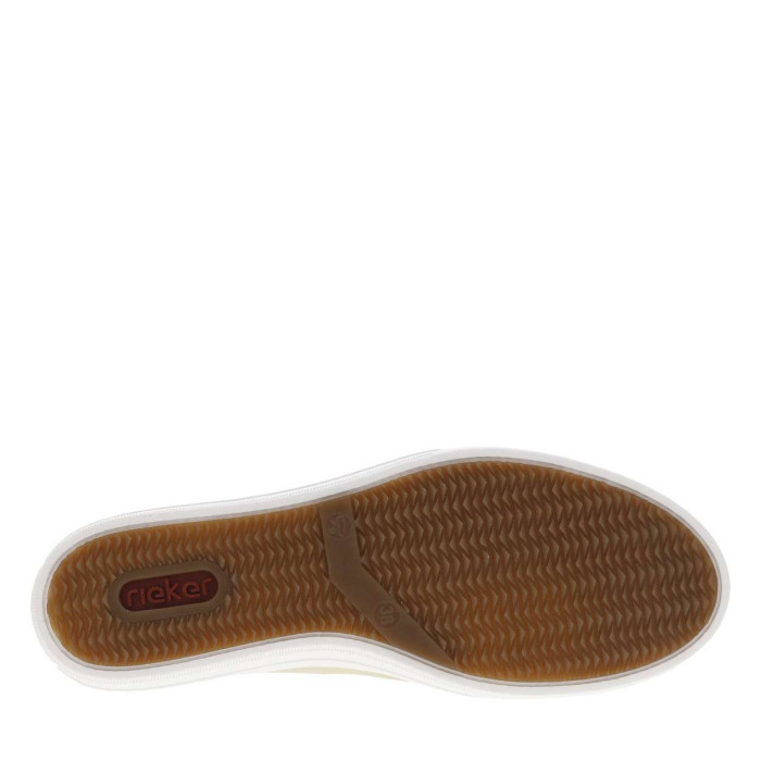 Rieker Mocassins Femme Beige Cuir – Talon Plat, Chaîne Décorative & Logo Embossé, Confort Exceptionnel